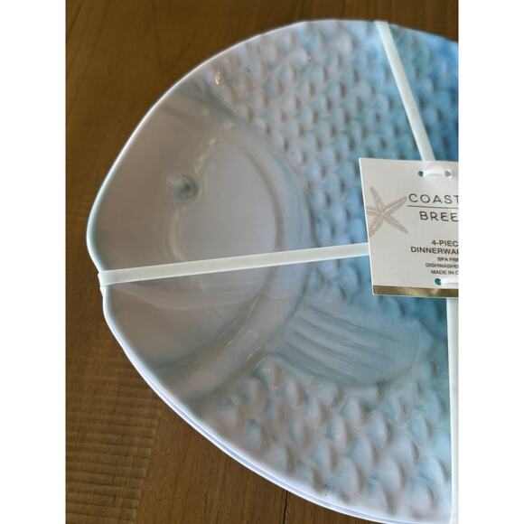 12 Coastal Breeze Fish Shaped Melamine Lunch Dinner Snack Plates Blue Ombre - Picture 3 of 11